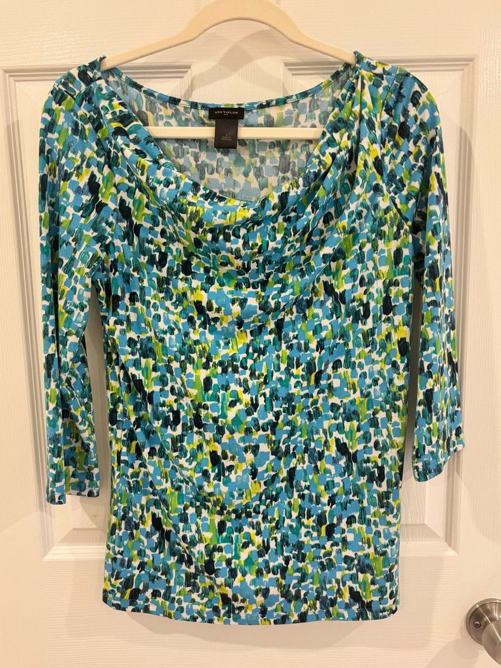 Ann Taylor Patterned Cowl Neck Blouse S